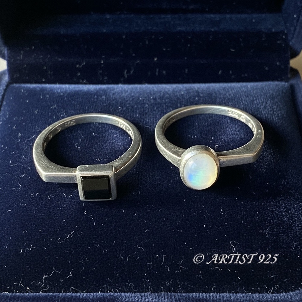 Sterling Silver Moonstone and Black Onyx Stackable Rings two rings - Picture 3 of 6